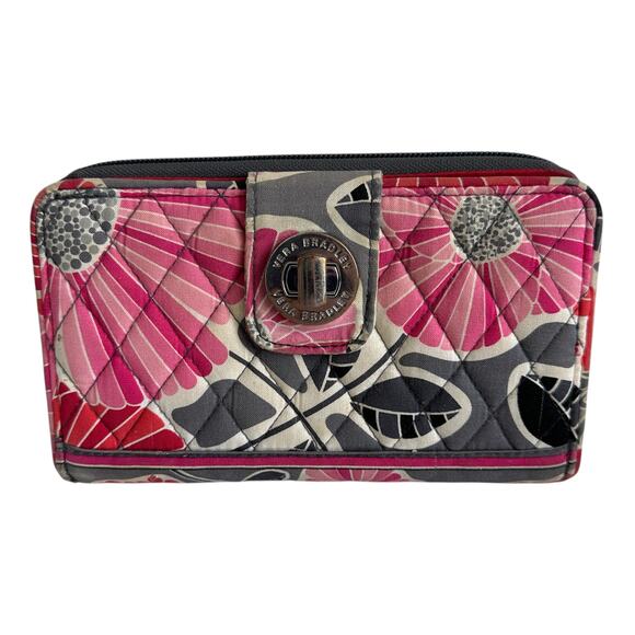 Vera Bradley Cheery Blossoms Turn Lock Wallet Large Daily Clutch Organizer Wear - Picture 1 of 12